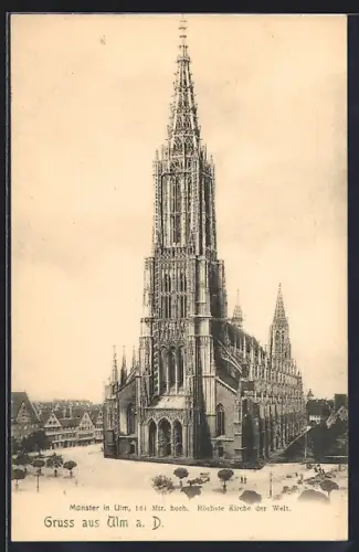 AK Ulm a. D., Münster mit Strassenpartie