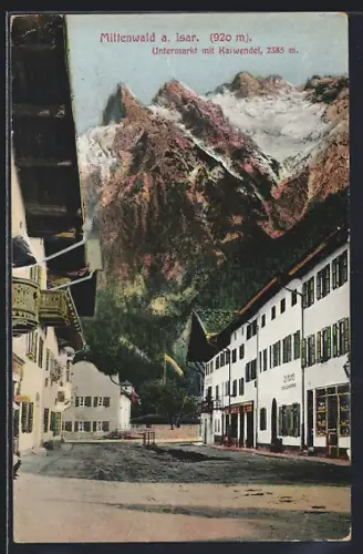 AK Mittenwald a. Isar, Untermarkt mit Karwendel