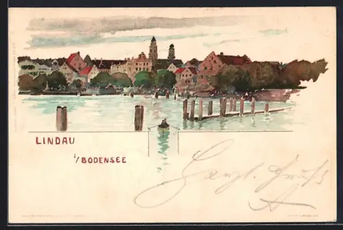 Künstler-AK Fritz Voellmy: Lindau a. Bodensee, Panorama mit Kirche