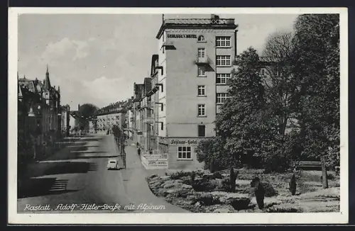 AK Rastatt, Strasse mit Alpinum