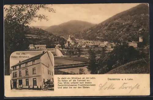 AK Dausenau a.d. Lahn, Gesamtansicht, Gasthaus Zum Lahntal