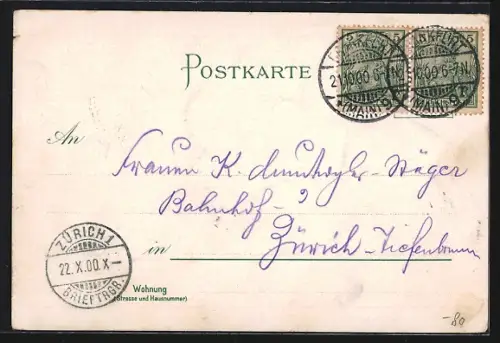 Lithographie Frankfurt a /M., Mainansicht, Opernhaus, Neue Peterskirche