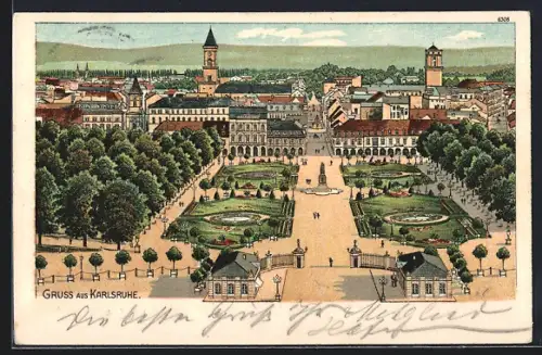AK Karlsruhe, Gruss aus der Stadt, Teilansicht aus der Luft