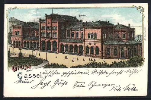 Lithographie Kassel, Ansicht vom Bahnhof