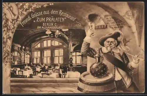 AK Berlin, Restaurant Zum Prälaten, Innenansicht mit Herren mit Bier, Alexanderplatz