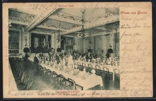 AK Berlin, Restaurant Gemania Prachtsäle, Innenansicht Weisser Saal, Inh. Arnold Schulz, Chausseestrasse 103