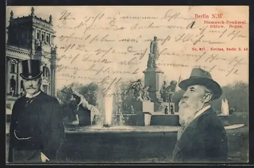 AK Berlin-Tiergarten, Zwei ältere Herren vor dem Bismarck-Denkmal