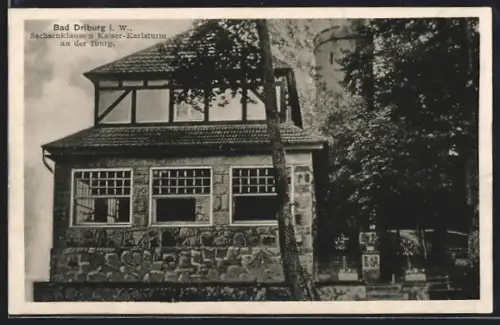 AK Bad Driburg i. W., Gasthof Sachsenklause und Kaiser-Karlsturm