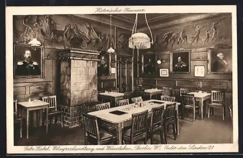 AK Berlin, Weingrosshandlung u. Weinstuben Gebr. Habel, Unter den Linden 21, historisches Zimmer