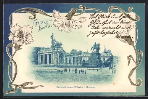 Lithographie Berlin, Denkmal Kaiser Wilhelm des Grossen