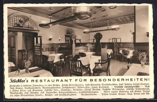 AK Berlin-Charlottenburg, Restaurant Stöckler`s, Speiseraum, Kurfürstendamm 228-229