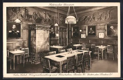 AK Berlin, Weingrosshandlung u. Weinstuben Gebr. Habel, Unter den Linden 21, historisches Zimmer