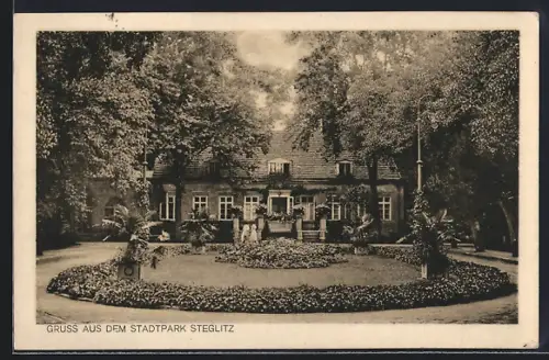 AK Berlin-Steglitz, Gasthaus Stadtpark Steglitz E. Harwart, Albrechtstrasse 47, mit Anlagen