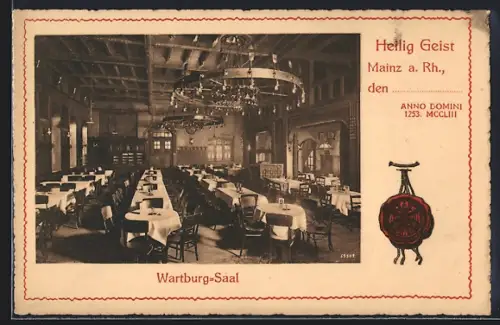 AK Mainz /Rhein, Gasthaus Heilig Geist, Wartburg-Saal