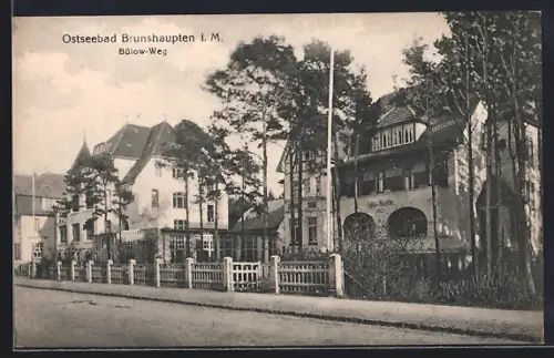 AK Brunshaupten i. M., Bülow-Weg mit Villa Martin und Nachbarhäusern, Strassenpartie