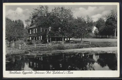 AK Rübeland i. Harz, Gaststätte Forsthaus Eggeröder Brunnen, vom Wasser gesehen