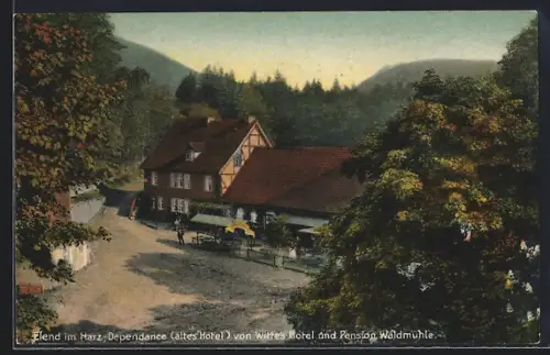AK Elend im Harz, Wittes Hotel-Pension Waldmühle, Altes Hotel / Dependance aus der Vogelschau