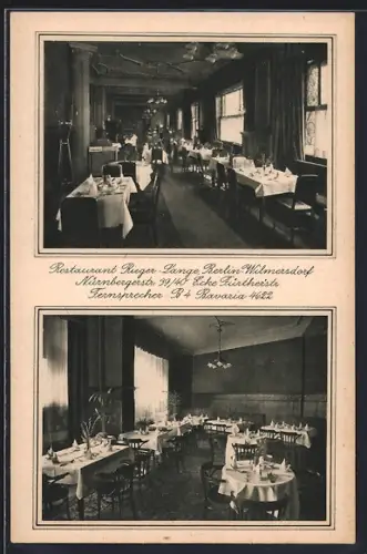 AK Berlin-Wilmersdorf, Restaurant Rieger-Lange, Nürnbergerstrasse 39-40