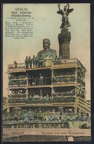 AK Berlin-Tiergarten, eiserner Hindenburg als Nagelung mit Siegessäule im Hintergrund