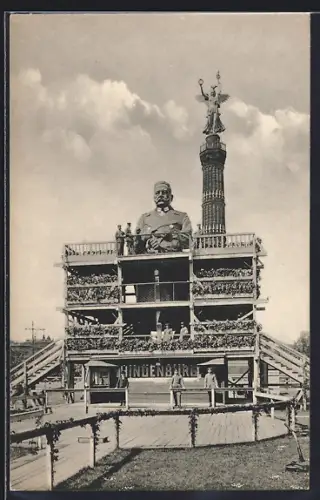 AK Berlin-Tiergarten, Der eiserne Hindenburg u. Siegessäule mit Publikum, Nagelung, Spendenkarte