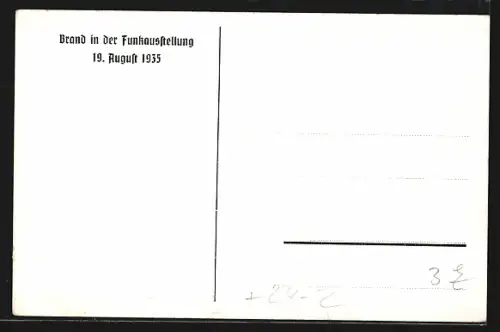 AK Berlin-Charlottenburg, Brand während der Funkausstellung, 19. August 1935