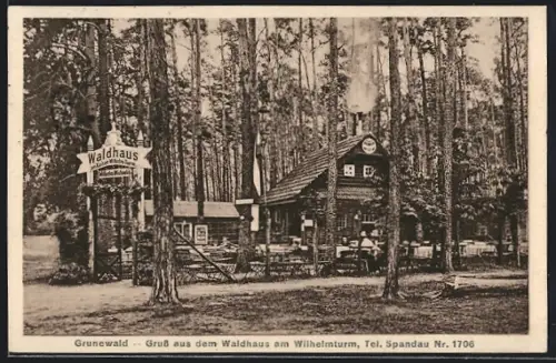 AK Berlin-Grunewald, Am Restaurant Waldhaus am Wilhelmturm