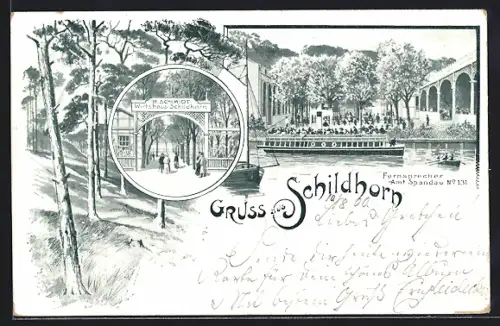 AK Berlin-Grunewald, Gasthaus Schildhorn R. Schmidt, Eingang