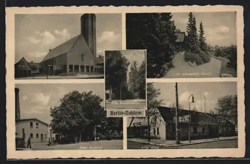 AK Berlin-Dahlem, Gasthaus Alter Krug, Königin-Luise-Strasse 52, Kirche, Alter Gutshof