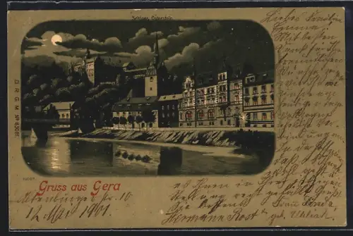 Mondschein-Lithographie Gera, Schloss Osterstein