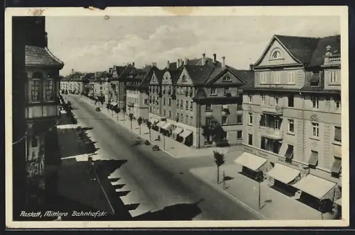 AK Rastatt, Blick in die mittlere Bahnhofstrasse