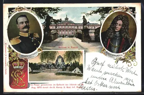 AK Rastatt, Grossherzog Friedrich von Baden, Schloss, Denkmal