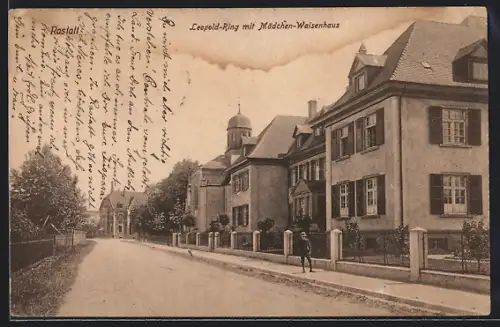 AK Rastatt, Strasse Leopold-Ring mit Mädchen-Waisenhaus