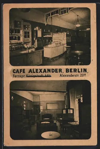 AK Berlin, Cafe Alexander, Alexanderstrasse 20 a, Innenansichten