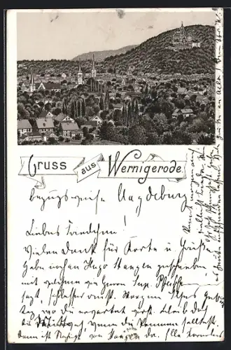 Lithographie Wernigerode, Panoramablick auf die Stadt