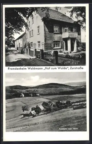 AK Zurstrasse über Hagen, Fremdenheim Waldmann Hof zum Walde, Aussicht vom Heim