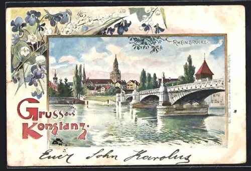 Lithographie Konstanz, Rheinbrücke
