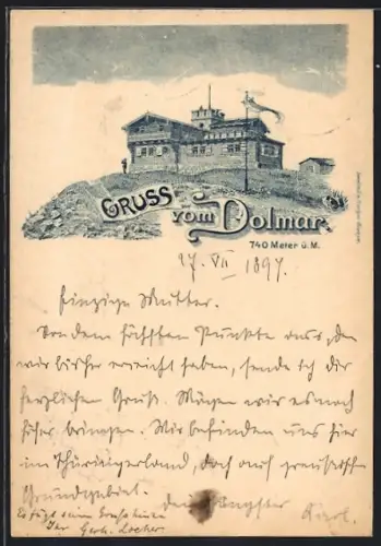 Lithographie Dolmar, Blick zum Hotel