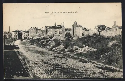 AK Étain, Rue Nationale en ruines après les destructions