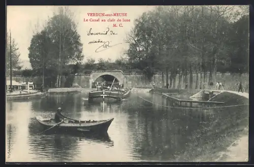 AK Verdun-sur-Meuse, Le Canal au clair de lune