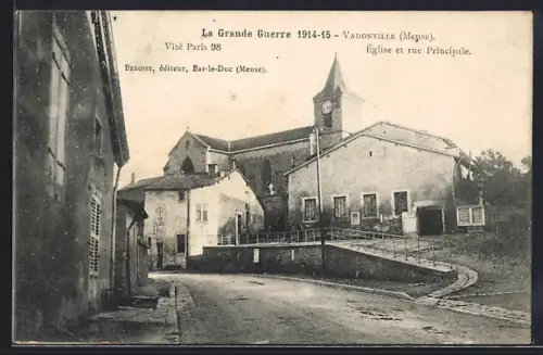 AK Vadonville /Meuse, Église et rue Principale pendant la Grande Guerre 1914-15