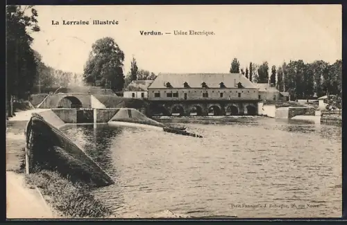 AK Verdun, Usine Électrique sur la rivière avec pont et arbres environnants