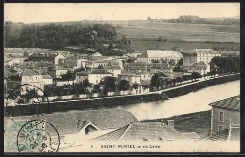 AK Saint-Mihiel, Vue sur la ville et la rivière avec paysage champêtre en arrière-plan