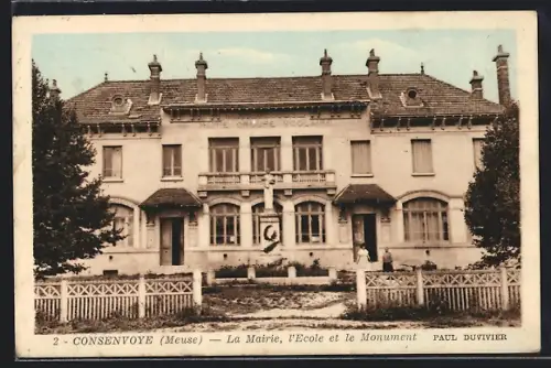 AK Consenvoye /Meuse, La Mairie, l`École et le Monument