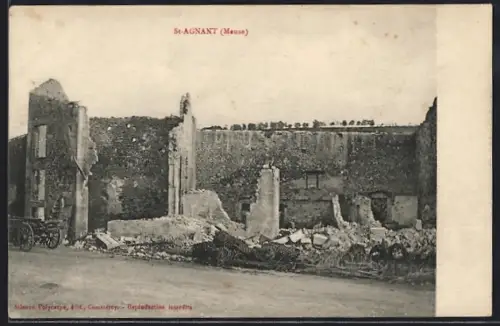 AK St-Agnant /Meuse, Ruines des bâtiments après la destruction