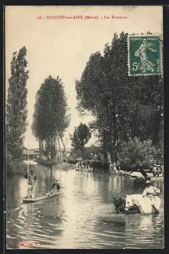 AK Beausée-sur-Aire /Meuse, Les Évacuations sur la rivière