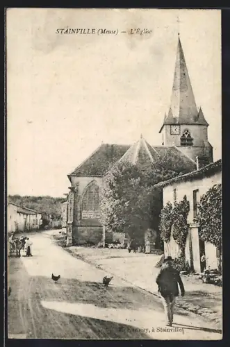 AK Stainville /Meuse, L`Église et rue animée du village