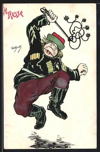 Künstler-AK Russischer Soldat mit Peitsche