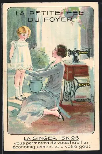 AK La Singer 15K 26, Mutter mit Kind und Nähmaschine, Reklame