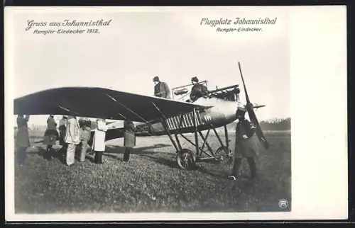 Foto-AK Sanke: Berlin-Johannisthal, Flugplatz, Rumpler-Eindecker