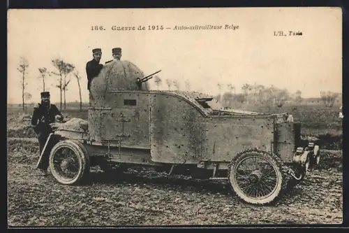 AK Belgische Soldaten mit Panzerauto, Guerre de 1914